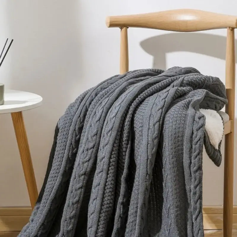 Dark gray fishbone knit blanket with cozy double layer soft white fleece lining for living room decorbites cozy double