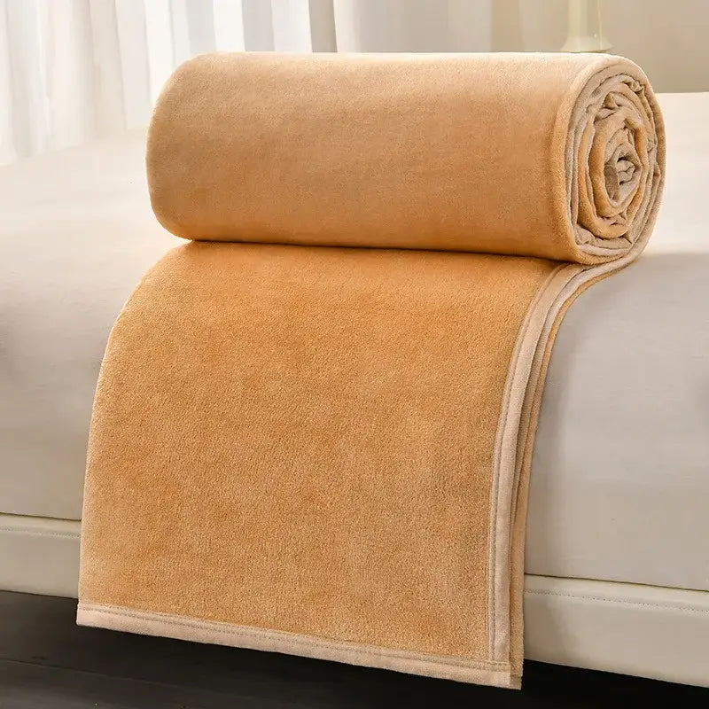 A plush tan fleece blanket with soft texture and finished edges complements decorbites cozy flannel blanket sofa cover