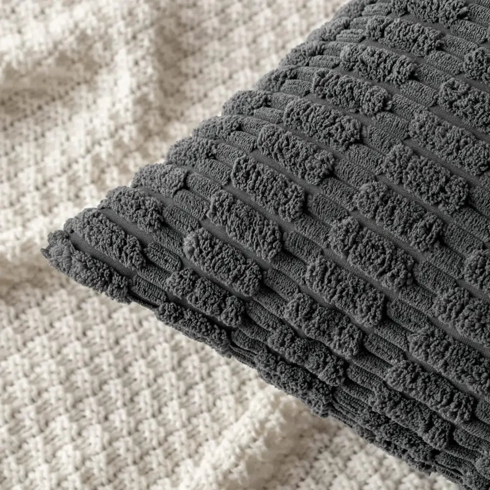 Dark gray ribbed corduroy pillow cover with raised tufted pattern decorbites cushion cover for living room decor