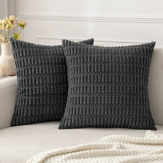 Dark gray ribbed corduroy pillow cover with textured fabric finish for living room cushion decorbites corduroy striped design
