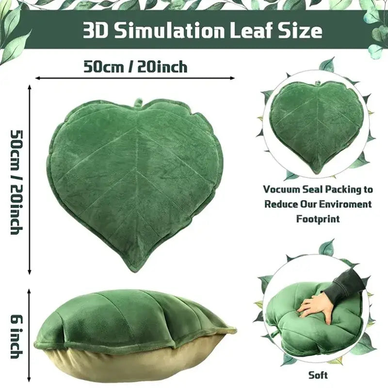 Dark green 3d leaf throw pillow with deep green velvet fabric and subtle vein detailing by decorbites