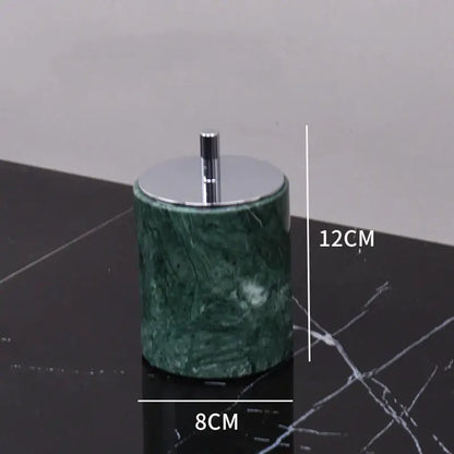 Green marble bathroom cylindrical ashtray with polished chrome lid and stem from decorbites dark green set with gold accents