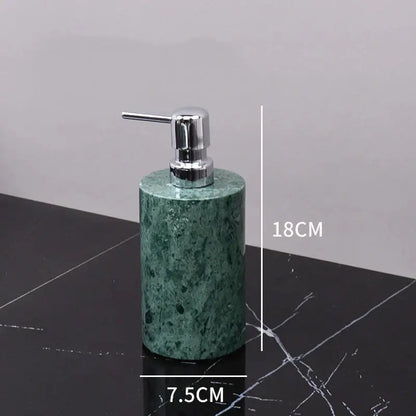 Dark green marble soap dispenser with a sleek chrome pump from decorbites dark green bathroom accessory set