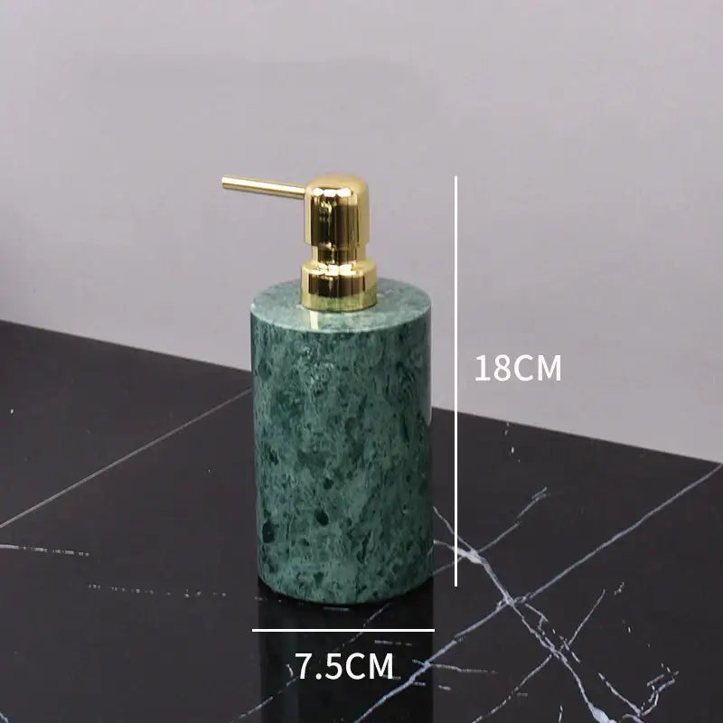 Green marble bathroom soap dispenser with gold-tone pump from decorbites dark green marble accessory set