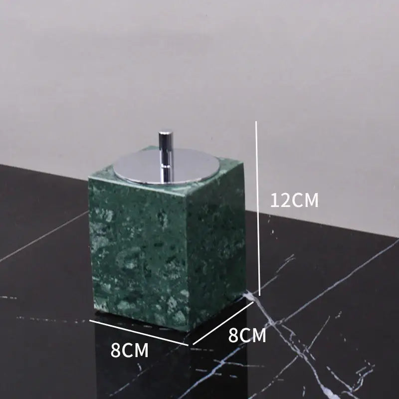 Green marble bathroom square toothbrush holder with polished chrome lid from decorbites dark green marble set