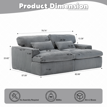 Doppel-Liegestuhl für Innenräume, Überdimensionierter Bezogener Schlafsessel Wolken-Couch, Tief Sitzender Luxus-Sofabett, Sektionale Sofa-Liegestuhl Liebes-Sitz, Corduroy Lesesessel für das Wohnzimmer, Keine Montage erforderlich, Grau