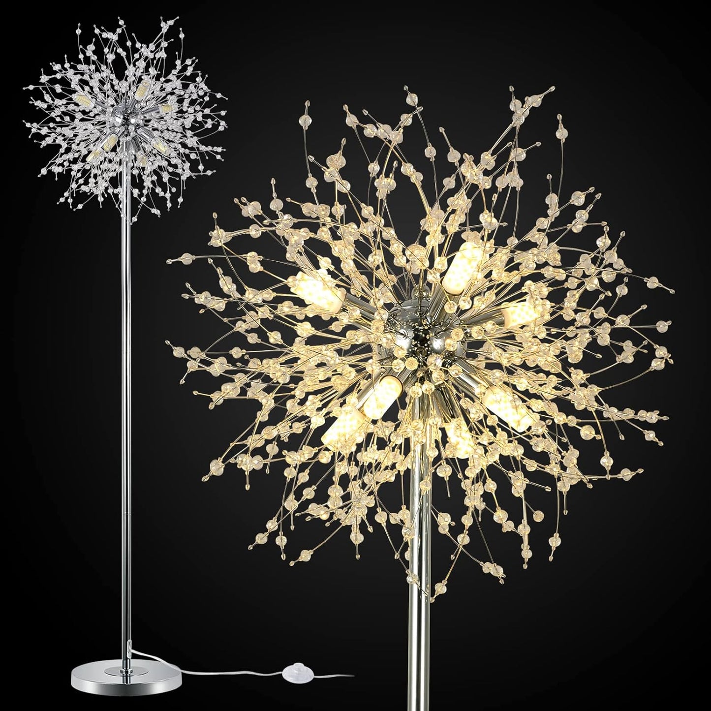 Schlafzimmer Kristall Stehlampe,,69 Zoll Hohe Ständerlampe,Moderne Raum Dekorative Stehlampe,Enthält 32 Feuerwerkskristall Aufhänger, Chrom Finish Nicht verfügbare Plattformen- Welfel