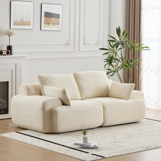 Moderne Kompressions-Matratzen-Sofa, 2-Sitzer großes Ecksofa für das Wohnzimmer, Haustierfreundliches Wolkenmodul-Sofa, Samtstoff, extra tiefe Zweier-Sitzbank, keine Montage erforderlich, Beige