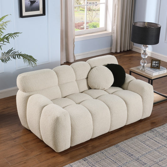 64,96 Länge, 35,83 Zoll Tiefe, menschliche Körperstruktur für US-Amerikaner, Marshmallow-Sofa, Bouclé-Sofa, 2-Sitzer, BEIGE BOUCLE