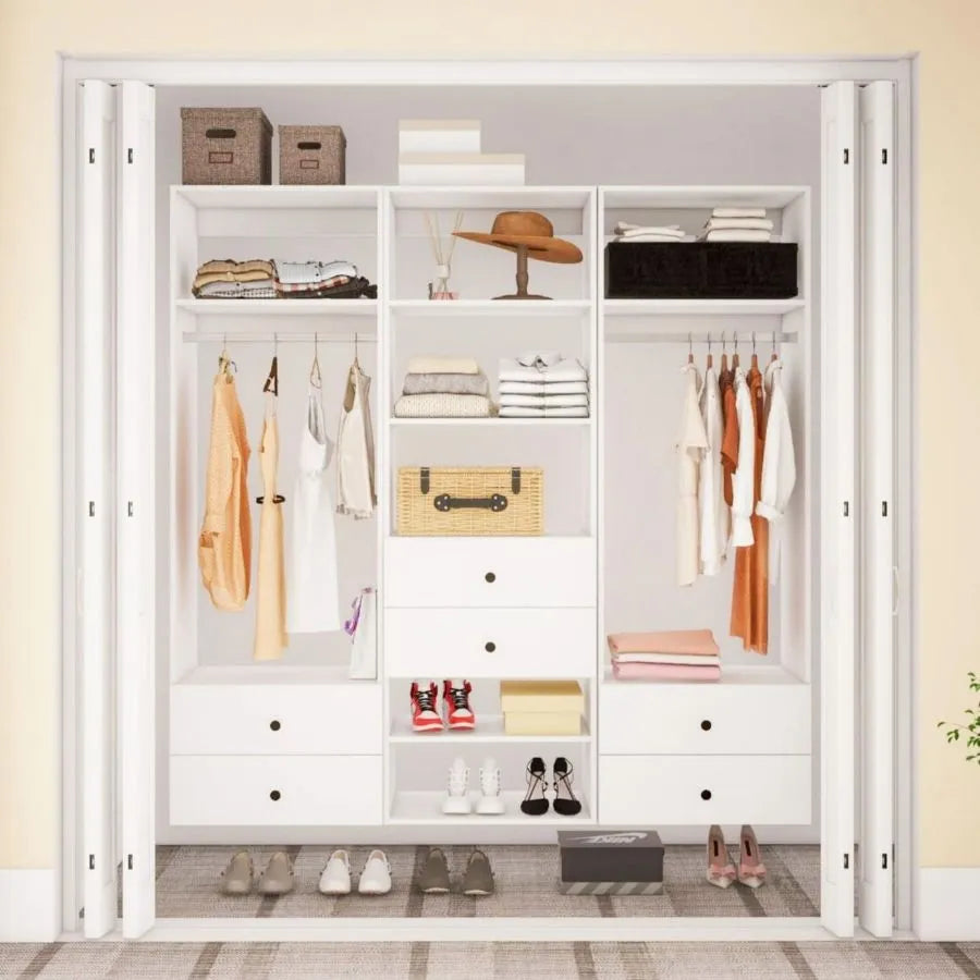 Livelylodge Modulares Kleiderschrank - Freistehender Weißer Schrank mit Geräumigen Stauraumregalen und Kleiderstangen 70,86"B x 16,04"T x 70,86"H
