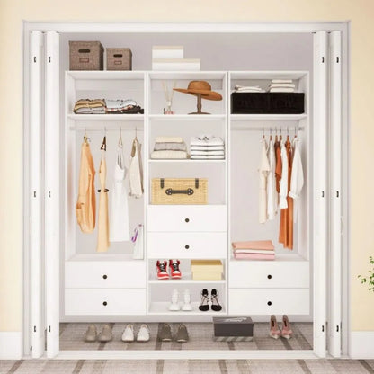 Livelylodge Modulares Kleiderschrank - Freistehender Weißer Schrank mit Geräumigen Stauraumregalen und Kleiderstangen 70,86"B x 16,04"T x 70,86"H