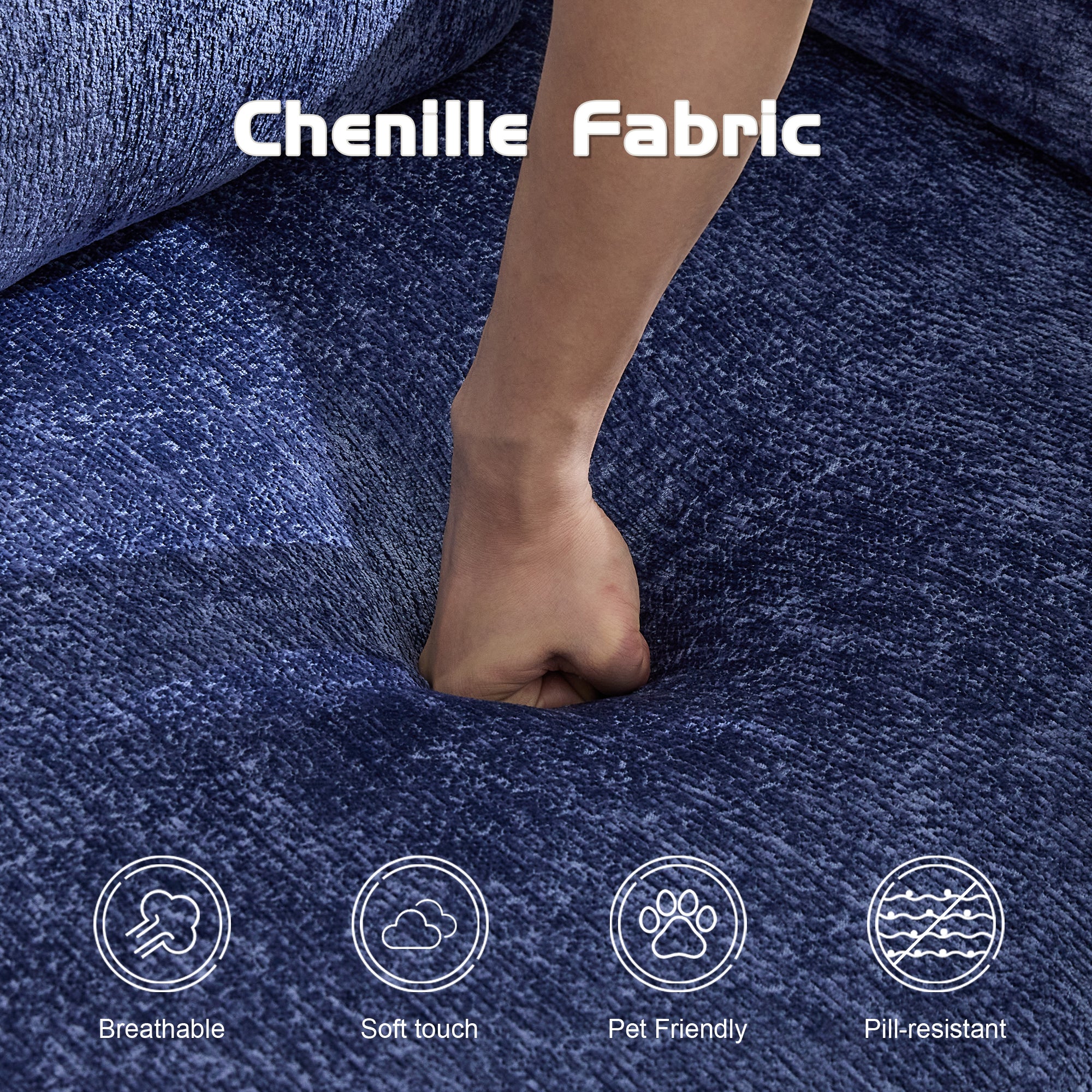 Kompressions-Sofa, Umwandelbares Boden-Sofa-Bett mit feststehendem Rahmen, Knochenloses modulares Sektionalsofa, Keine Montage erforderlich, Chenille-Stoff, für Wohnzimmer und Schlafzimmer, Dunkelblau