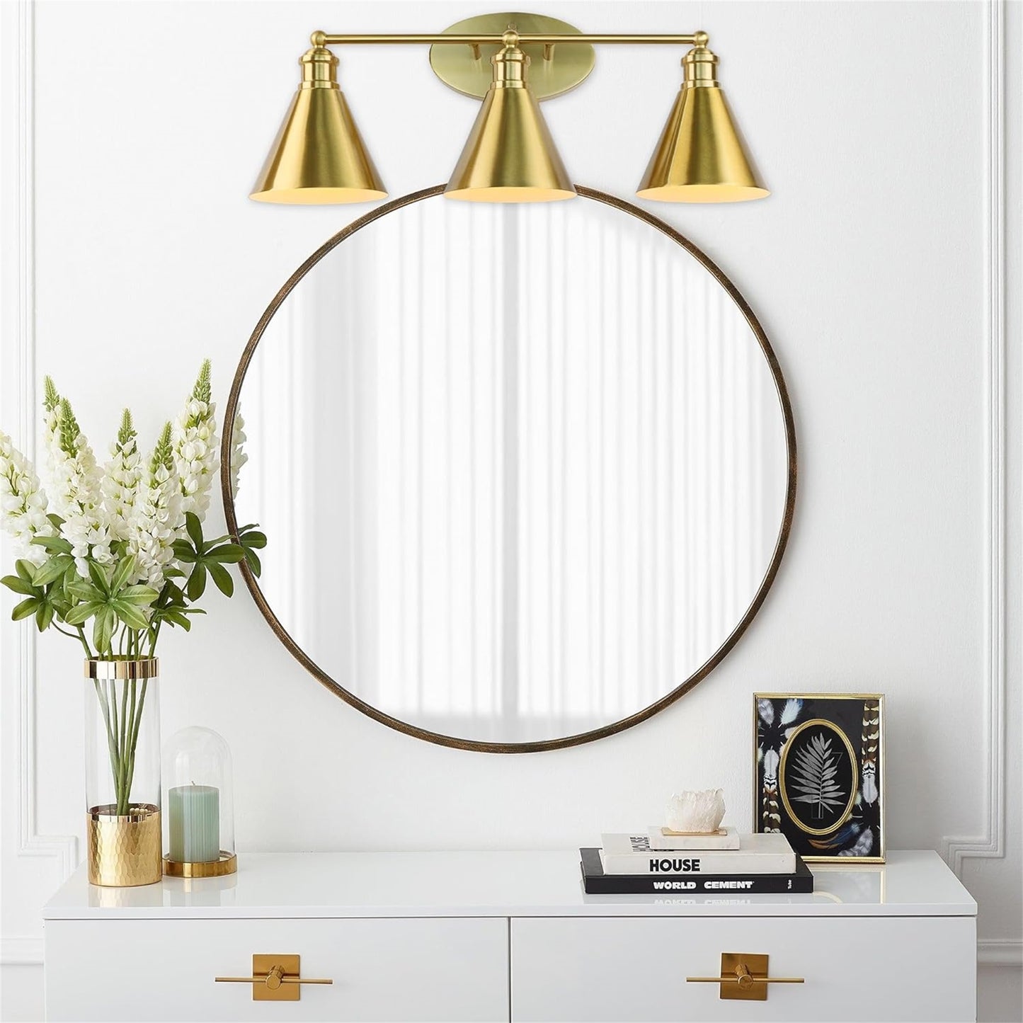 Badezimmer 3-Licht-Beleuchtung Armaturen über dem Spiegel, 24-Zoll Gold Badezimmer Rostschutz-Wandlampe für Badezimmer Dusche Toilette E26 Glühbirnen