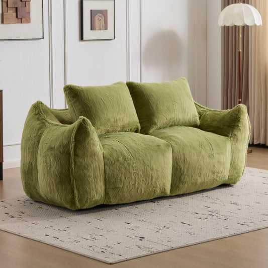 Riesiges Sitzsacksofa für Erwachsene, ultra weiches, flauschiges Zweiersofa aus Sitzsäcken, überdimensionierter Chaiselongue-Stuhl für Innenräume im Wohnzimmer und Schlafzimmer, keine Montage erforderlich, gemütlicher Lesesessel mit Kissen, Grün