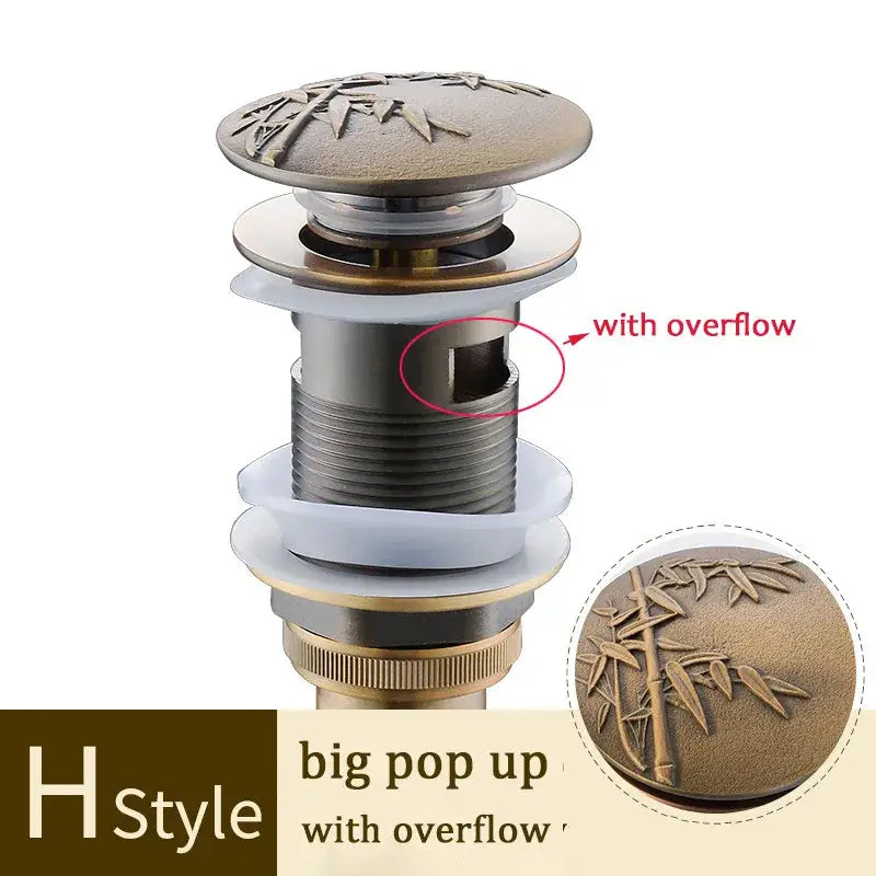 Antique brass bamboo-themed decorative pop-up drain with overflow for bathroom sink decorbites brass bathroom