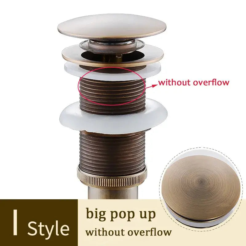 Decorbites brass bathroom decorative tree motif gold brass pop-up drain for bathroom sink with circular top and threaded body