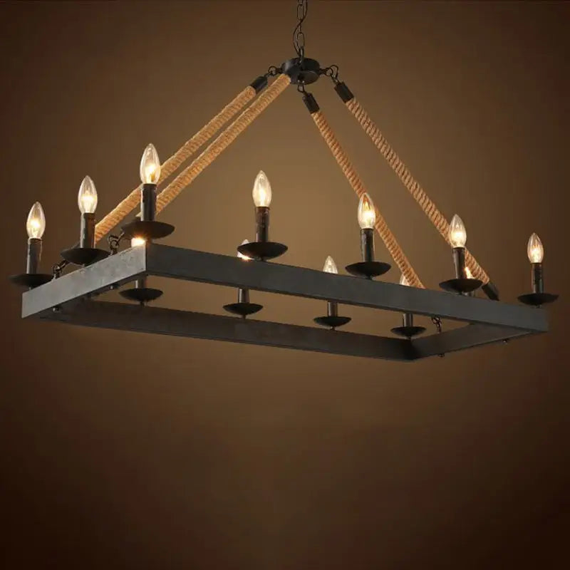 DecorBites 10-head rope hanging island light industrial metal lamp black with candle design e26 e27 light bulbs