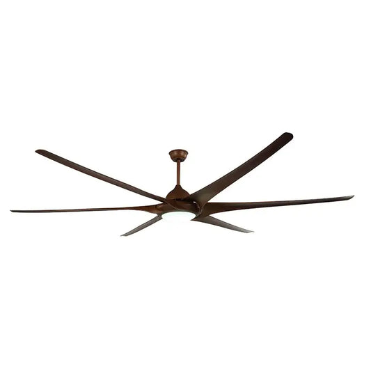 Modern dark bronze large ceiling fan with six sleek blades and integrated light fixture for living room use