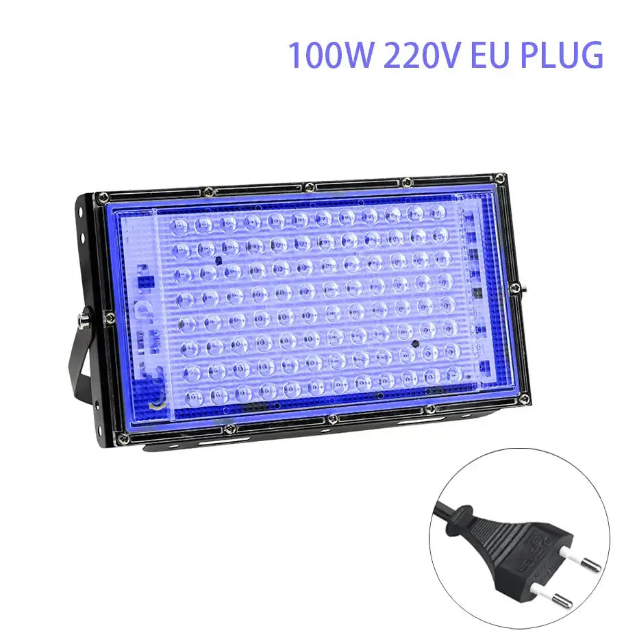 Black rectangular decorbites 100w led uv blacklight panel with bright blue leds and eu plug for party room lighting