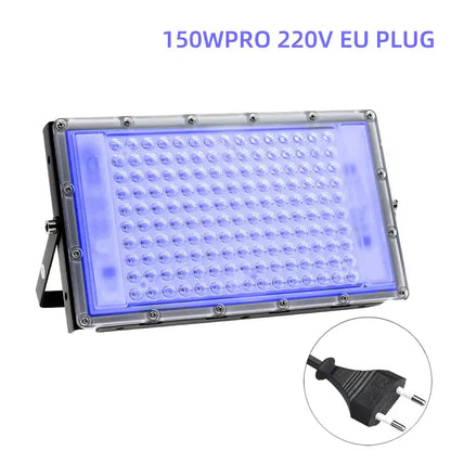 Decorbites 100w led uv blacklight panel with 150w pro 220v eu plug rectangular metal housing and blue illuminated leds
