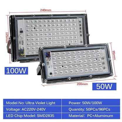 Black rectangular led floodlights with clear covers featuring 50w and decorbites 100w led uv blacklight panel for parties