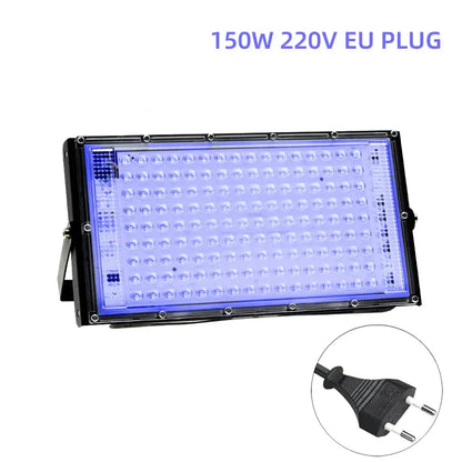 Decorbites 100w led uv blacklight panel emitting bright blue glow with 150w leds for professional studio use