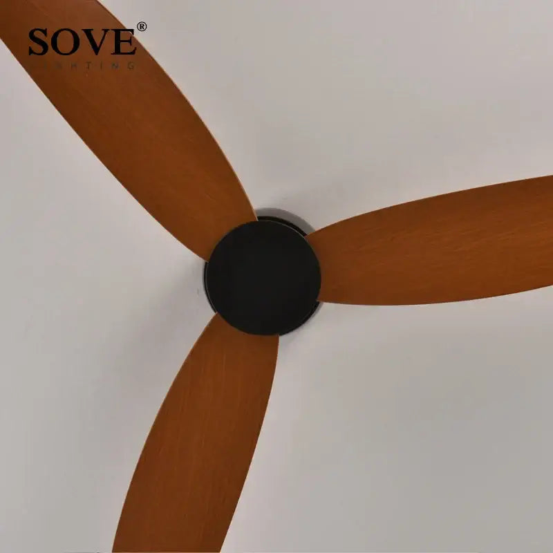 Sove modern white dc ceiling fan with remote control features three wooden blades and a black central hub
