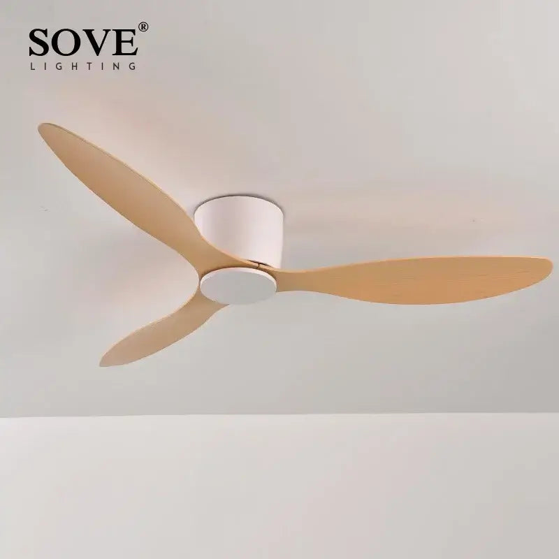 Sove lighting modern white dc ceiling fan with remote control features three light wood blades and white central housing