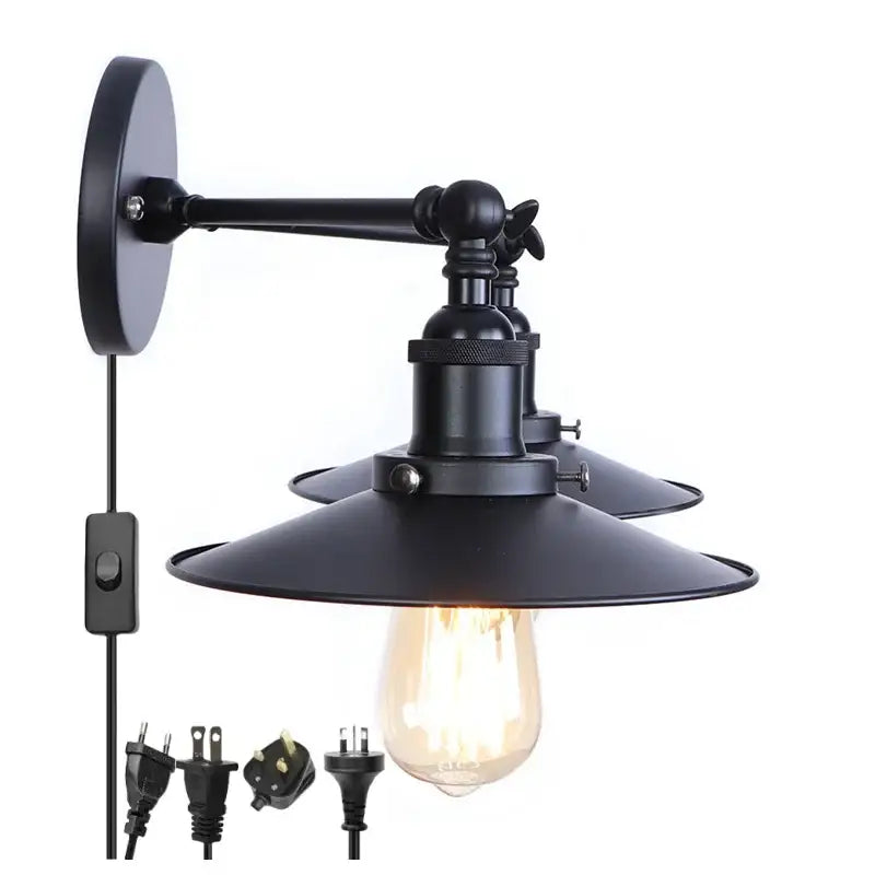 Industrial vintage black 2-head led wall lamp with adjustable arm and exposed edison bulb for living room lighting