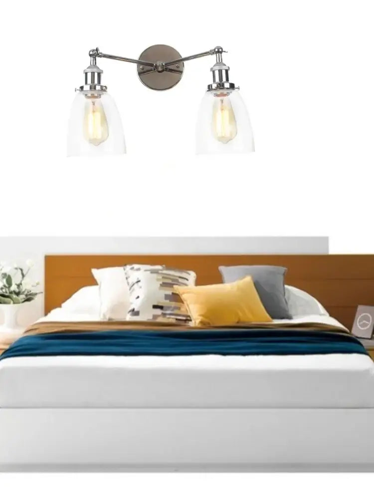 Modern chrome double glass led wall lamps featuring industrial-style brushed nickel fixtures with clear glass shades