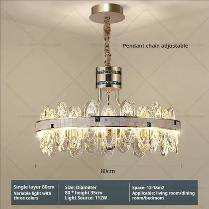 Luxury clear and green villa crystal chandelier with chrome finish and adjustable chain for living room installation