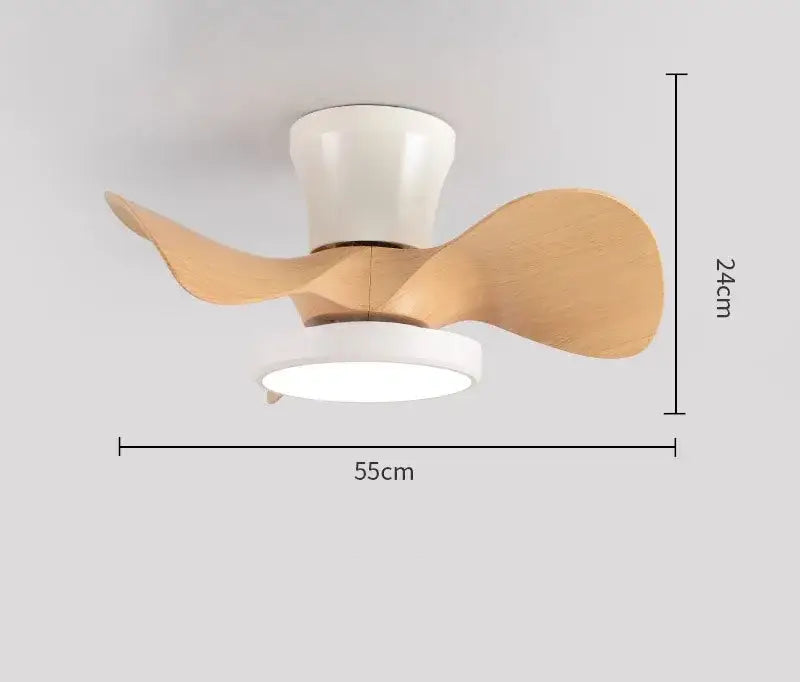 Modern white led ceiling fan with sleek light-colored wooden blades and ceramic housing as a bedroom fan light