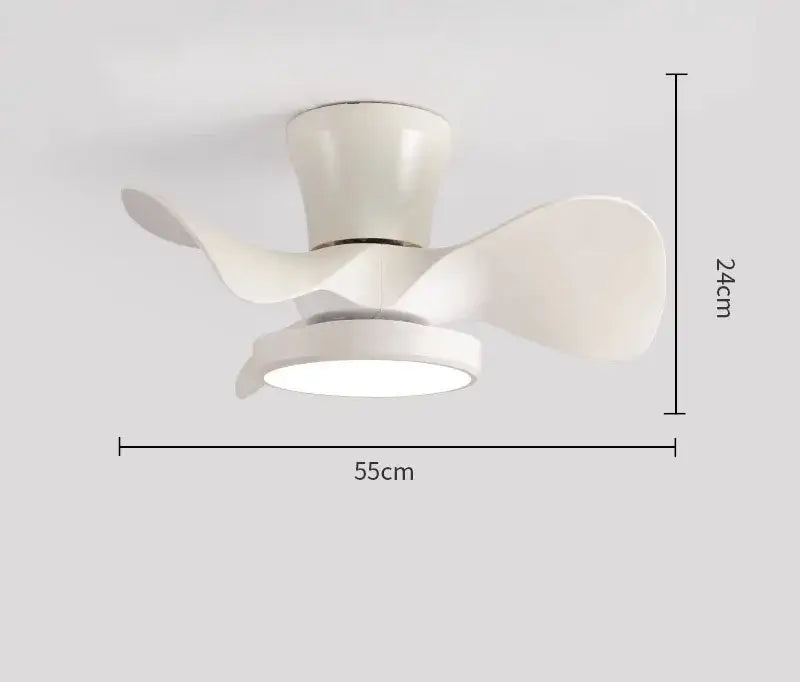 Modern white led ceiling fan with wooden blades and integrated fan light for bedroom use