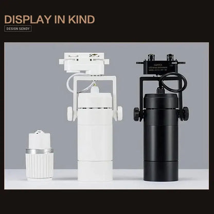 Modern white and black 25w dimmable led spotlight with adjustable arms and mounting hardware for living room track light
