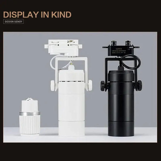 Modern white and black 25w dimmable led spotlight with adjustable arms and mounting hardware for living room track light