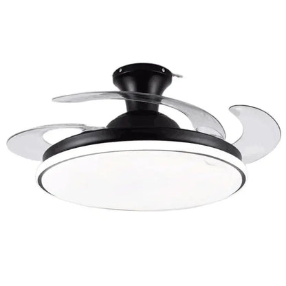 Modern black and clear ceiling fan with integrated led light for bedroom featuring transparent blades led ceiling fans