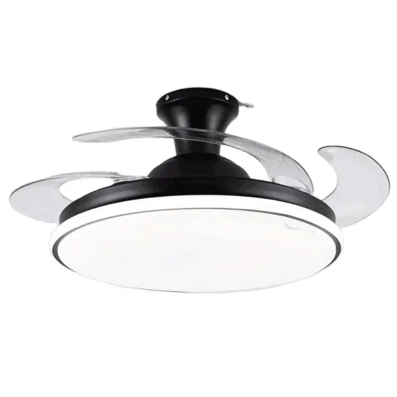 Modern black and clear ceiling fan with integrated led light for bedroom featuring transparent blades led ceiling fans