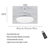 Modern white led ceiling fan with transparent blades featuring energy-efficient led lighting for bedroom use