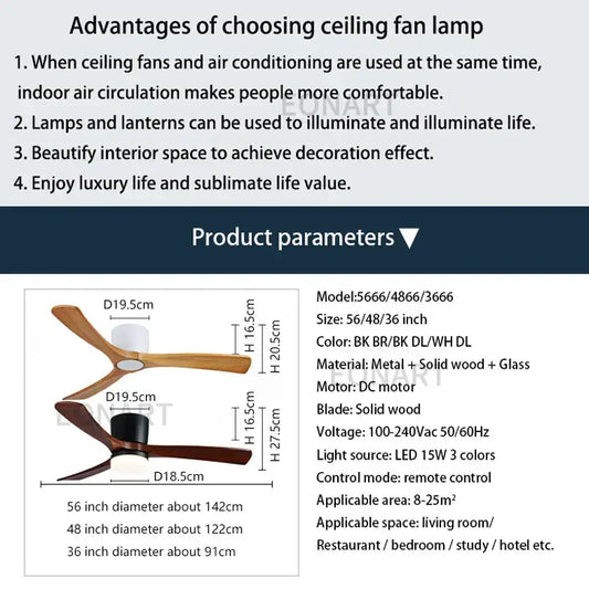 A modern ceiling fan with wooden blades and central light fixture available in black or white ceiling finishes