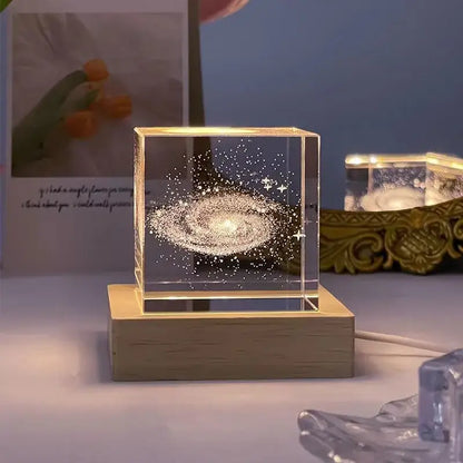 Decorbites 3d moon glass cube night light with clear acrylic and warm led galaxy design illumination