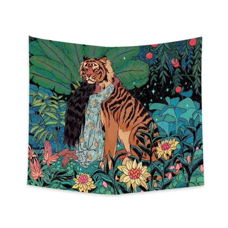 A vibrant decorbites 3d print tiger linen blanket featuring a colorful tiger in lush green foliage, soft warm throw for bedroom
