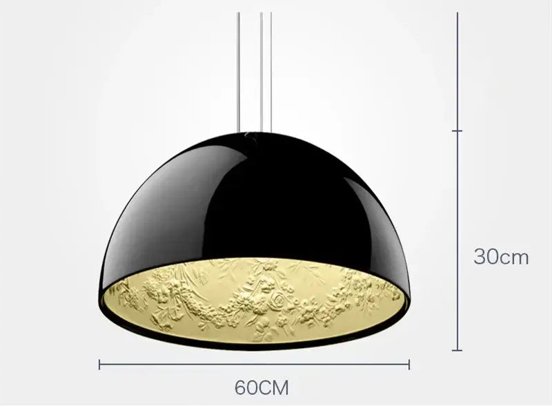Modern black sky garden resin chandelier pendant light with dome shape and gold embossed floral interior for dining room decorbites 3d sky