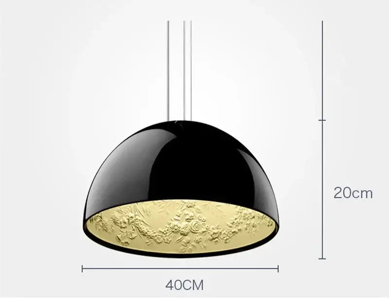 Modern black sky garden resin chandelier pendant light with black and gold dome and embossed glossy interior