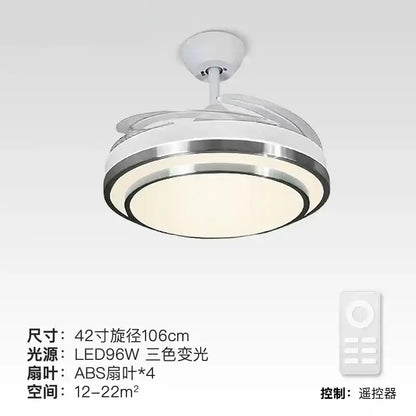 Modern brushed stainless led ceiling fan with white and silver abs retractable blades for bedroom lighting