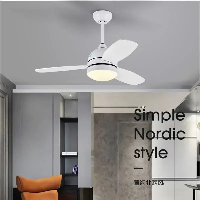 Modern white wood blades ceiling fan with sleek minimalist design and integrated lighting for bedroom use