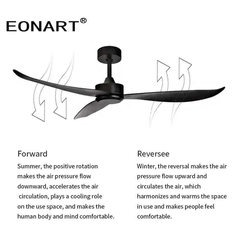 Modern black and dark brown ceiling fan with remote control featuring sleek plastic blade ceiling for living room use