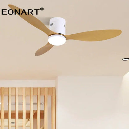 Eonart ceiling fan with three light wood blades and white housing for modern black dc ceiling remote control use