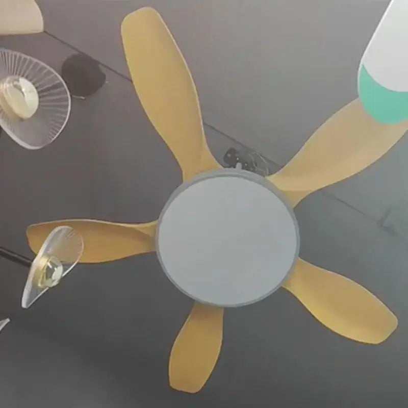 Yellow modern light wood ceiling fan with five blades and remote control fan light for living room use