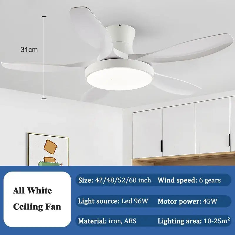 Modern light wood ceiling fan light with sleek white fan light and integrated led lighting for living room use