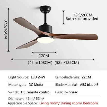 Modern dark bronze ceiling fan with three dark brown abs blades led light and remote control for bedroom use